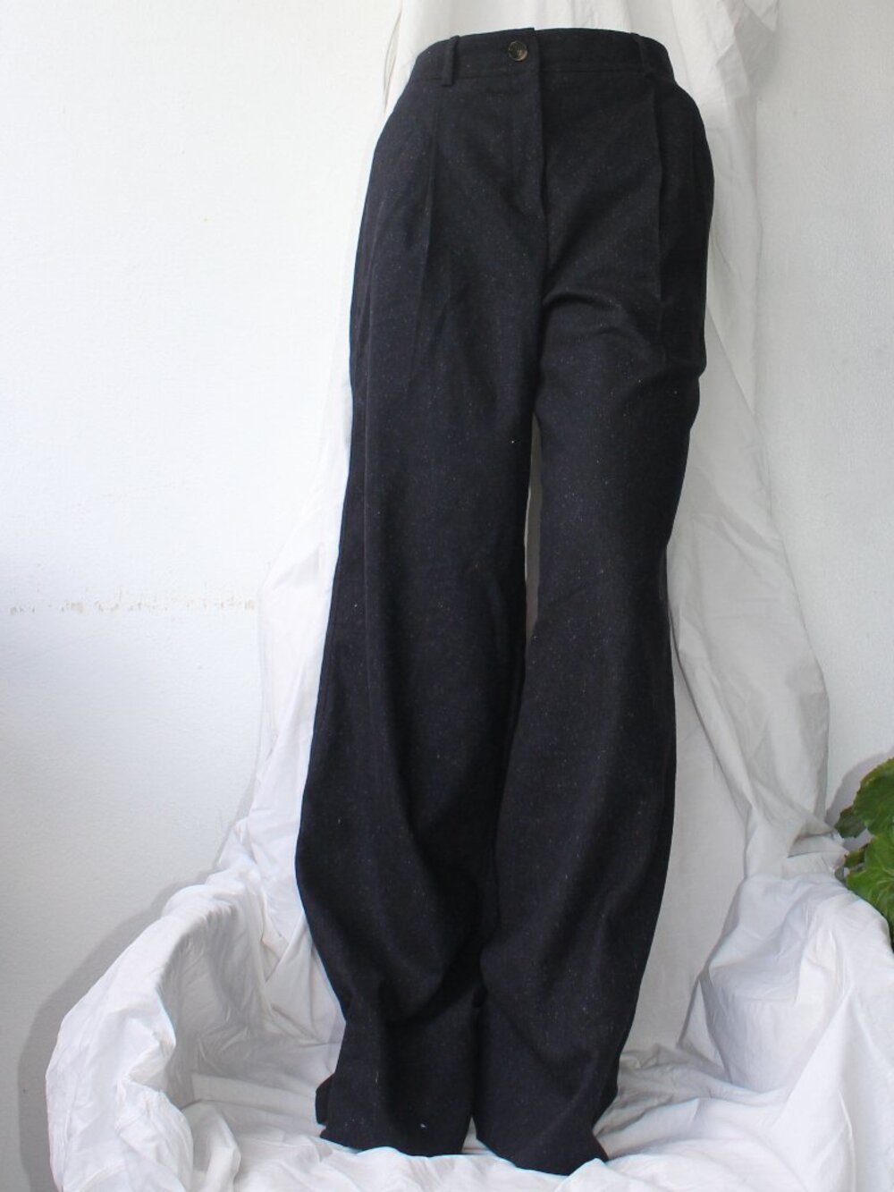 Me+EM black Navy Straight leg wool blended dot pattern women Lined Trousers sz 4